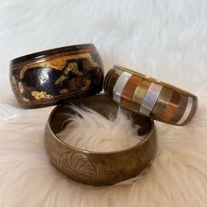 Vintage Trio of brass and mixed metal bangle bracelets